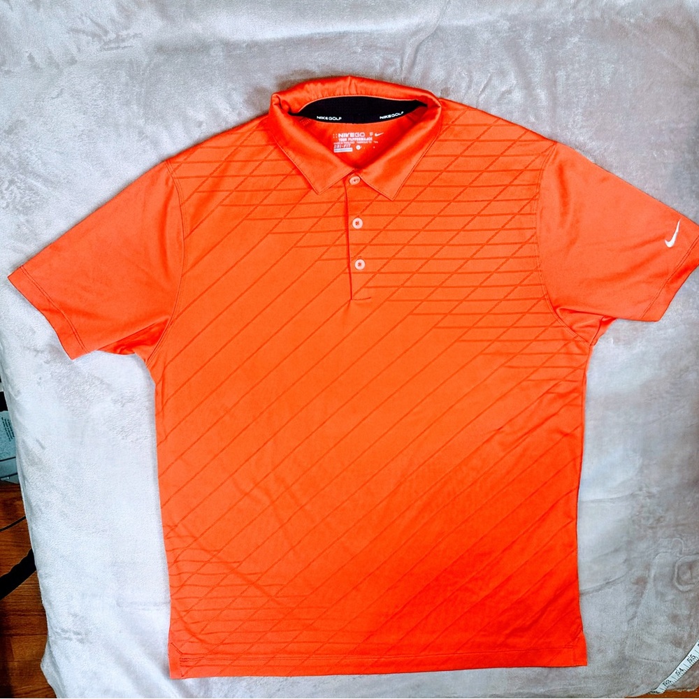 Nike Golf Men’s Large Red Striped Dri-Fit Tour Performance Polo – Athletic Fit